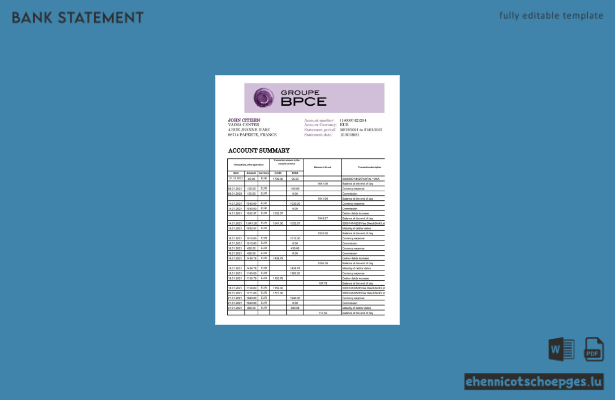 Excel-Beispielvorschau für Kontoauszüge der France Groupe BPCE